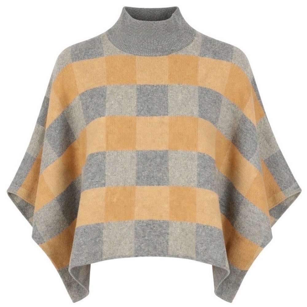 Note di Anita Italy Poncho Sweater Merino Wool Cashmere Plaid OSFA‎ NWT